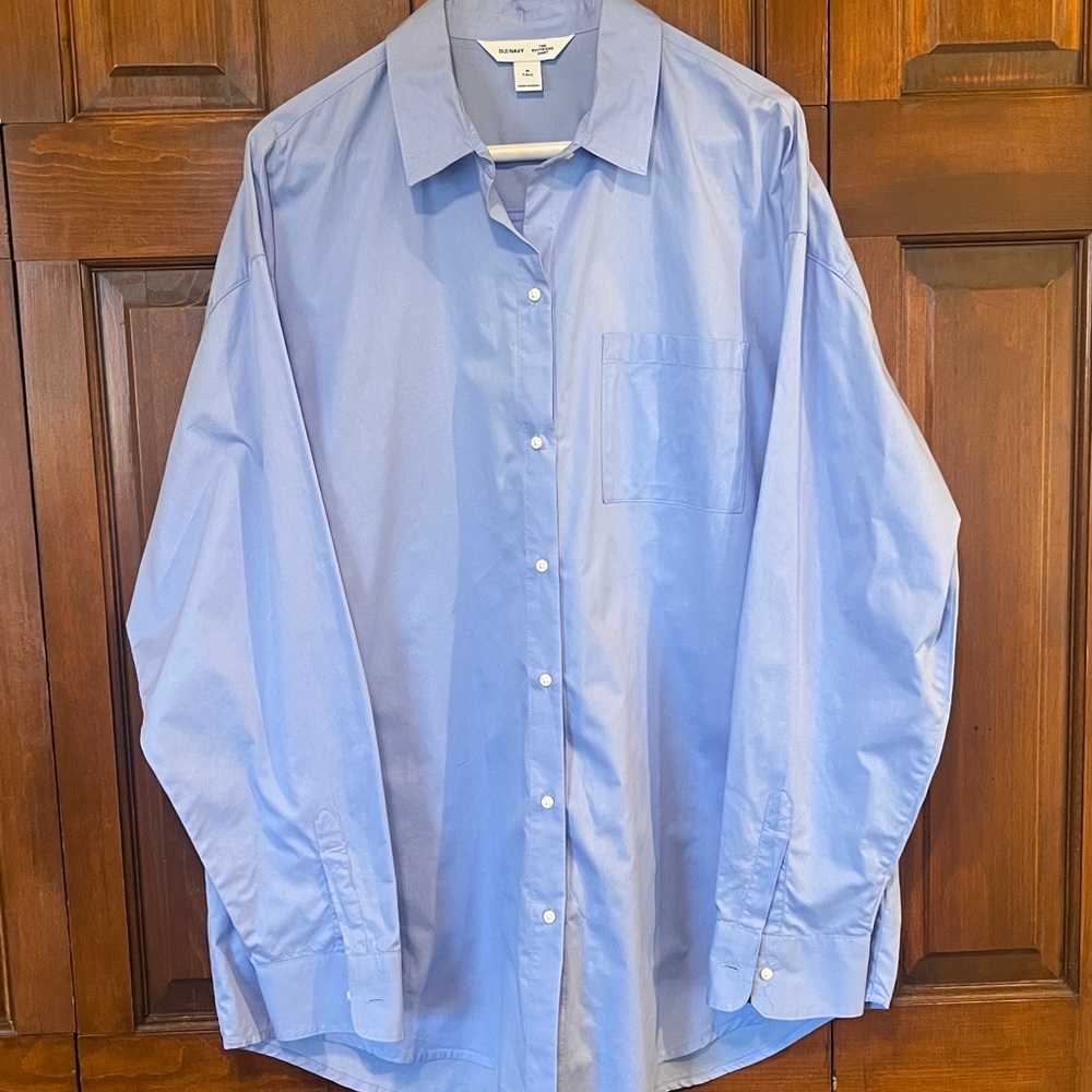 Old Navy Oversized Button- Down Cotton Boyfriend Shirt Oxford Blue Medium Tall - Picture 3 of 9